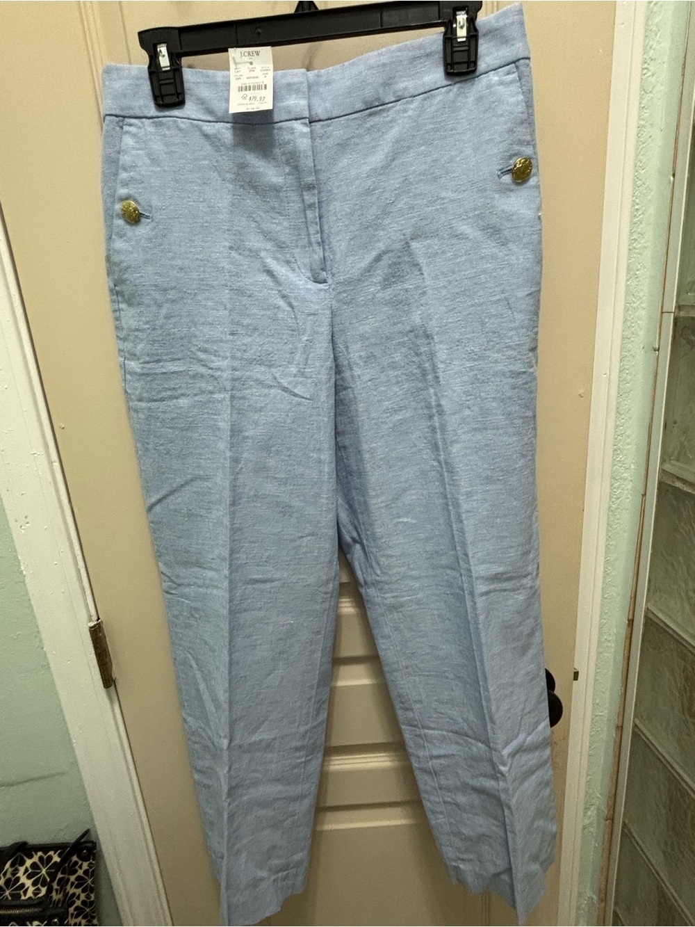 J. Crew Sky Blue Straight-Leg Linen Blend Pants Size 8